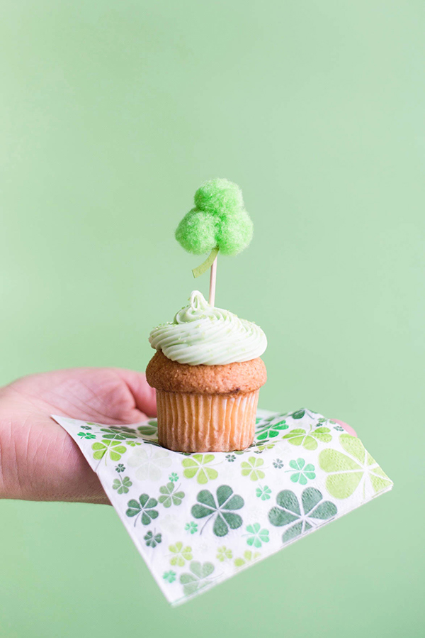 Pom Pom Shamrock Cupcake Topper DIY | Oh Happy Day!