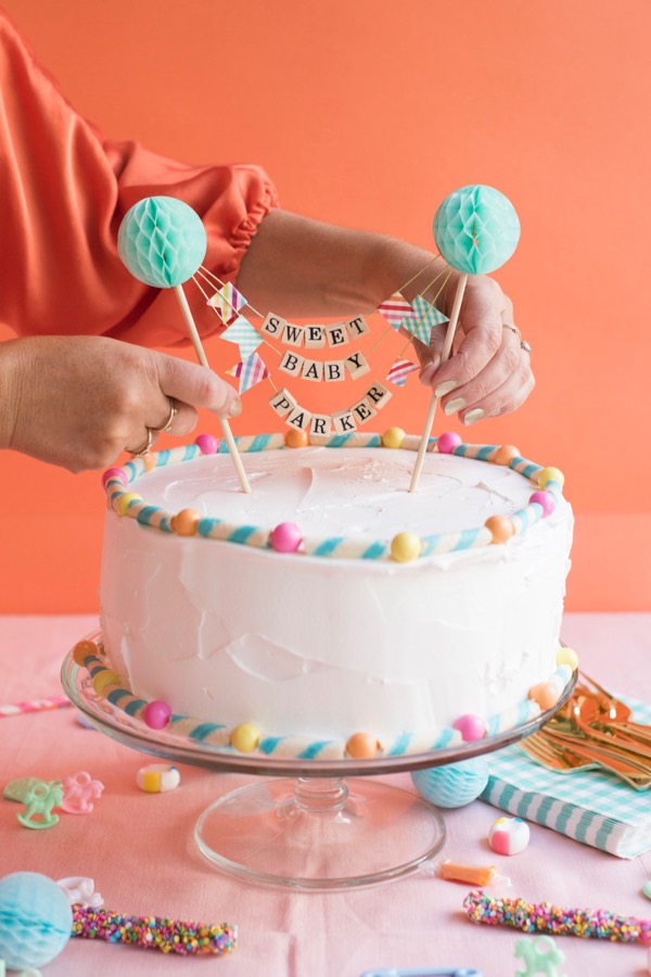 Beaded Baby Shower Cake Topper