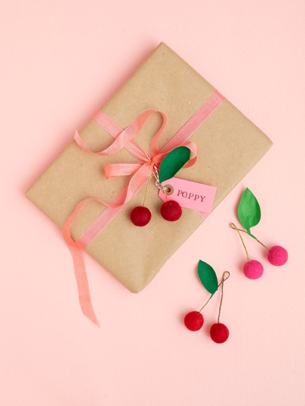 Felt Ball Cherry Place Card, Gift Topper, and Favor DIY | Oh Happy Day!